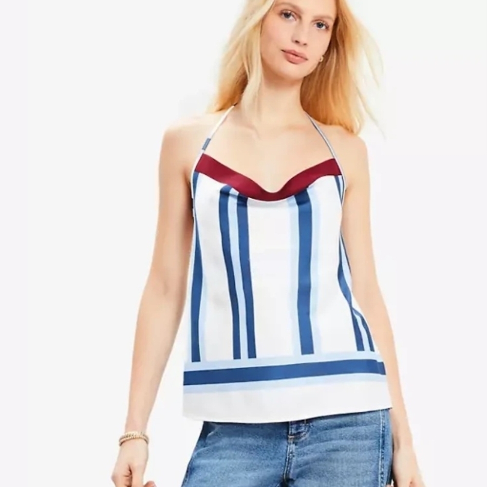 LOFT Blue and White Camisole with Red Accent